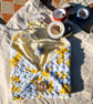 Yellow cotton lined pouch, Small crochet hand stitched pouch, Christmas gift