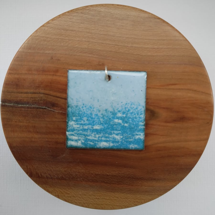 Square seascape pendant in enamelled copper 285
