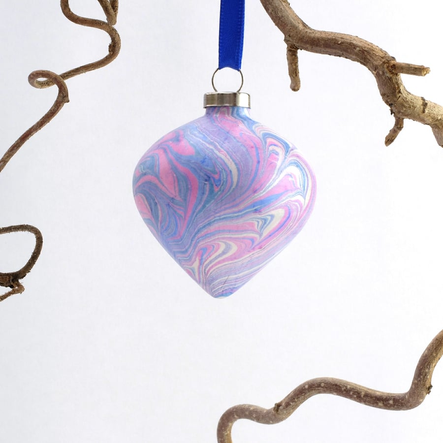 Unique marbled ceramic Christmas bauble decoration ooak