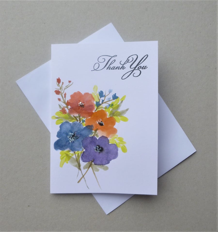 hand painted floral Thank you card ( ref F 625.K6 )