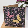 Blank, any occasion, handmade floral card with wooden butterfly embellishments 