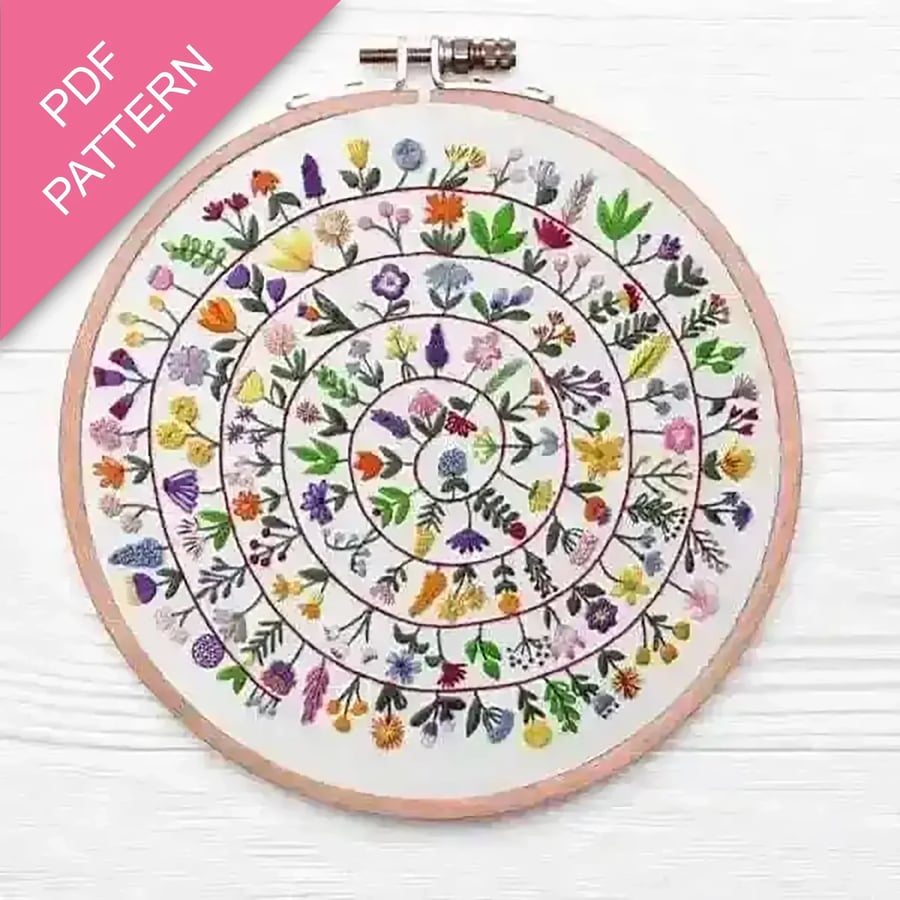 Round and Round the Garden Hand Embroidery PDF Pattern