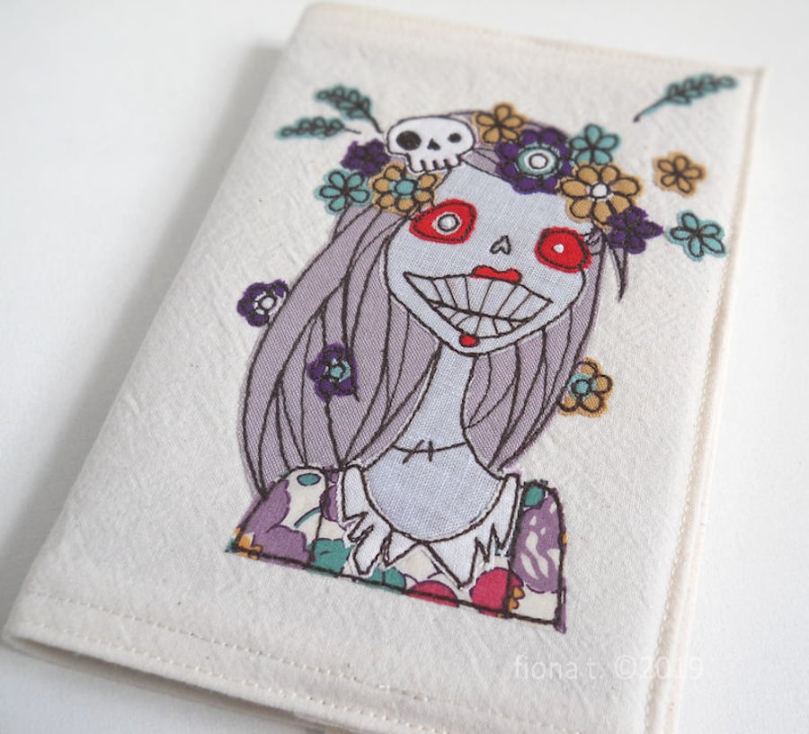 freehand embroidered floral crown zombie girl notebook