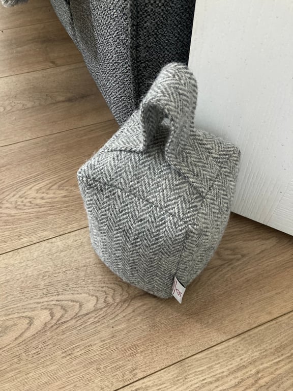 Handmade Grey and White Herringbone Harris Tweed Doorstop
