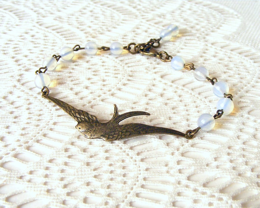 Beaded Bracelet with BIrd Connector and Moonstone