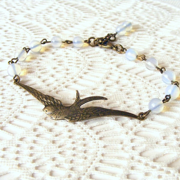 Beaded Bracelet with BIrd Connector and Moonstone