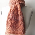 Lacy Scarf, Coral, Fawn & White, Merino & Silk, Handspun, Knitted 