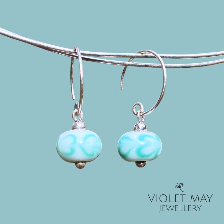 Mint Green Patterned Glass Earrings