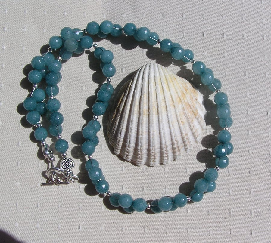 Aquamarine Crystal Gemstone Beaded Statement Necklace "Mystic Breeze"