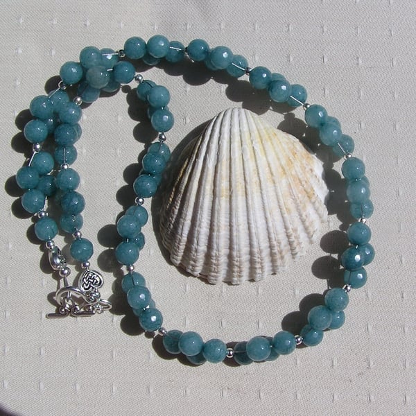 Aquamarine Crystal Gemstone Beaded Statement Necklace "Mystic Breeze"