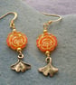 Czech glass rose & Ginko leaf charm earrings - Image 1