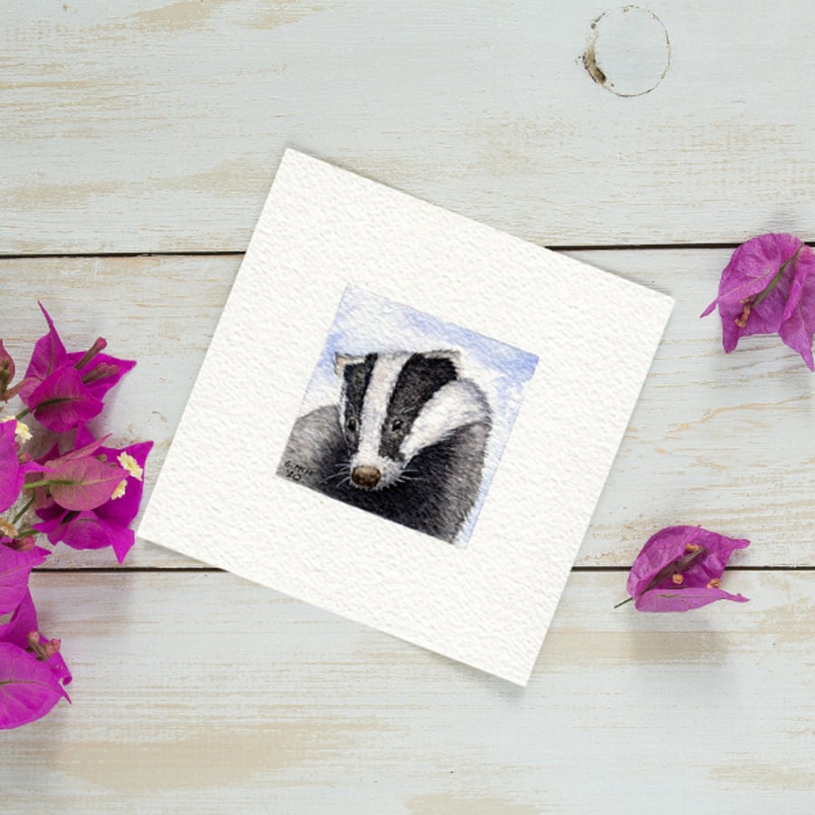 Original Watercolour Miniature - Badger painting