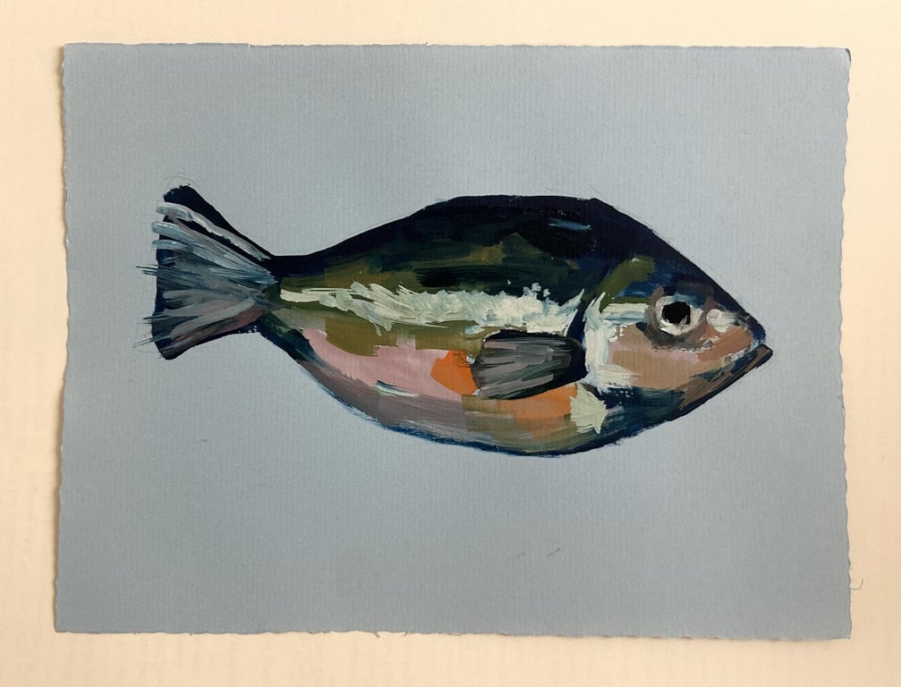 FISH painting in gouache, A5 