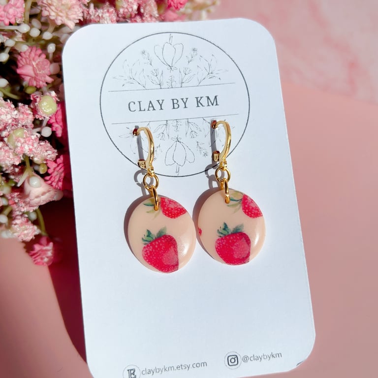 Strawberry hoop earrings, Fruit dangle jewelry for gift