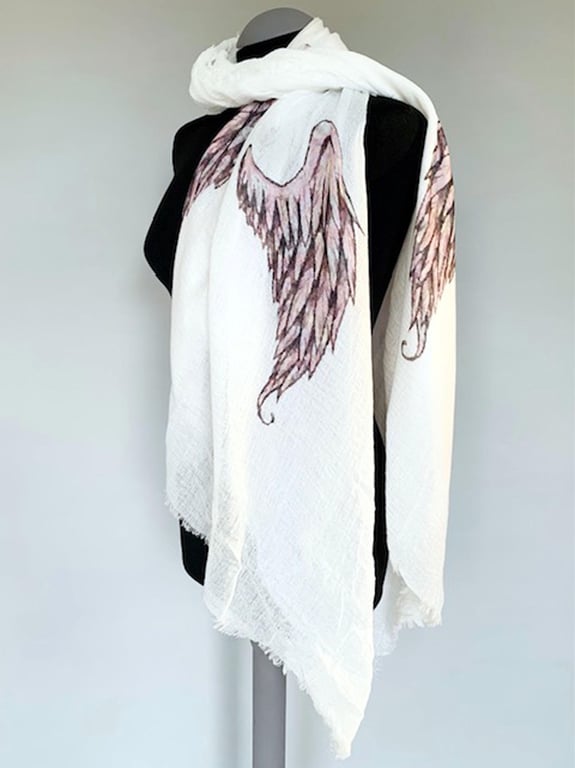 Angel Wings Scarf Boho Fashion. Spiritual Gift. White. Wrap.