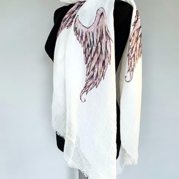 Angel Wings Scarf Boho Fashion. Spiritual Gift. White. Wrap.