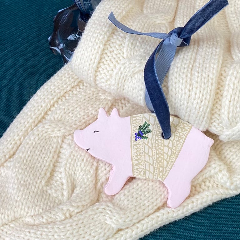 Juniper, Pig in Blanket - handpainted hanging decoration (one)