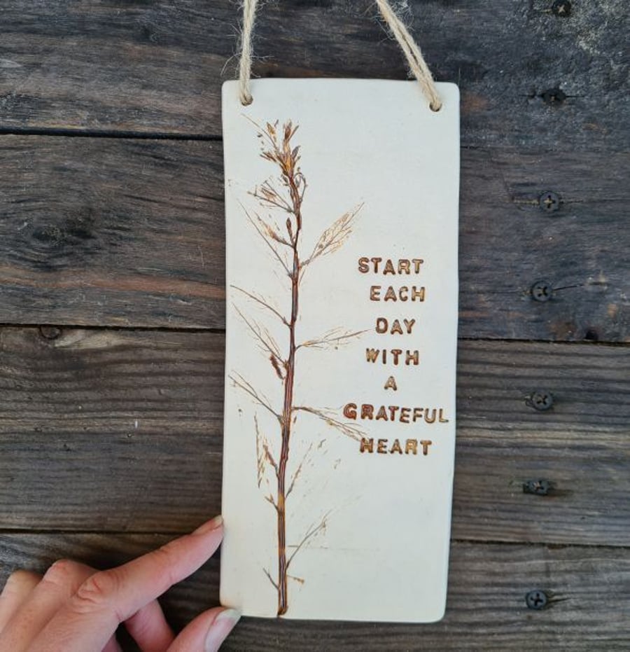 Start Each Day with  Grateful Heart Ceramic Plaque