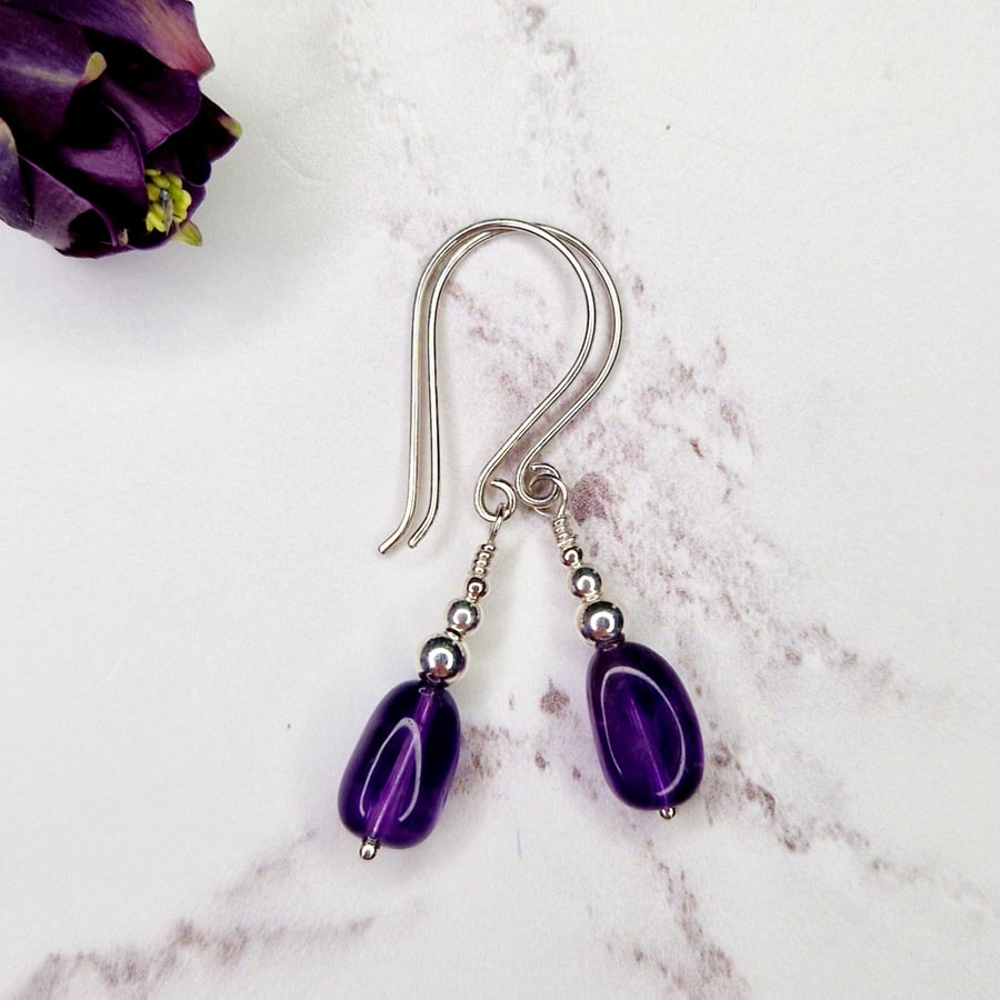Amethyst Nugget and Silver Earrings