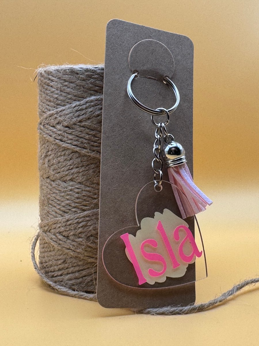 Personalised Name Keychain – Custom Acrylic Heart Keyring with Tassel