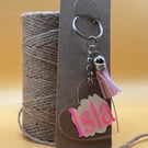 Personalised Name Keychain – Custom Acrylic Heart Keyring with Tassel