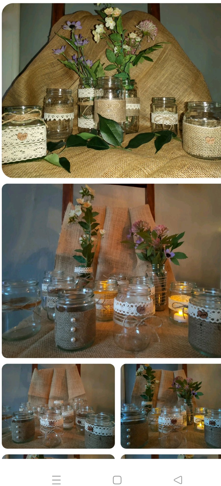 12 upcycled Hand decorated Table Decorations Rustic vintage style 