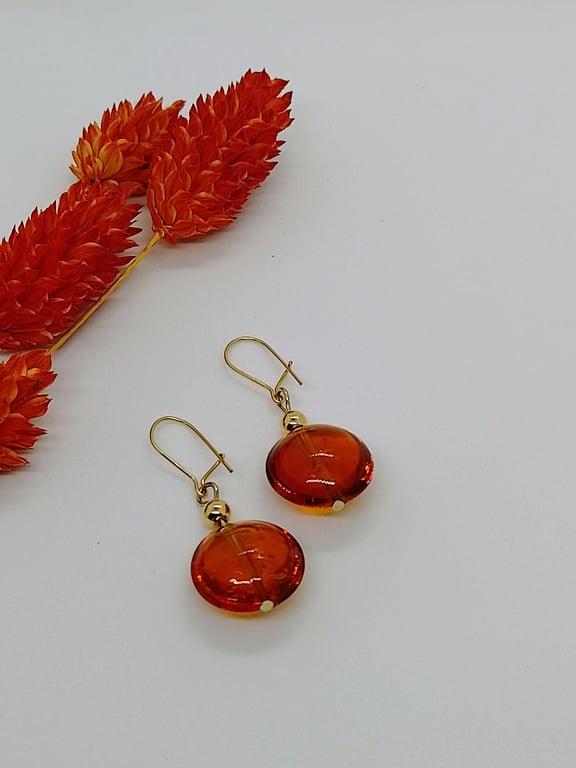 Dark Topaz Murano Glass Earrings, Gold Filled Earwires