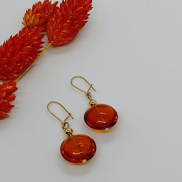 Dark Topaz Murano Glass Earrings, Gold Filled Earwires