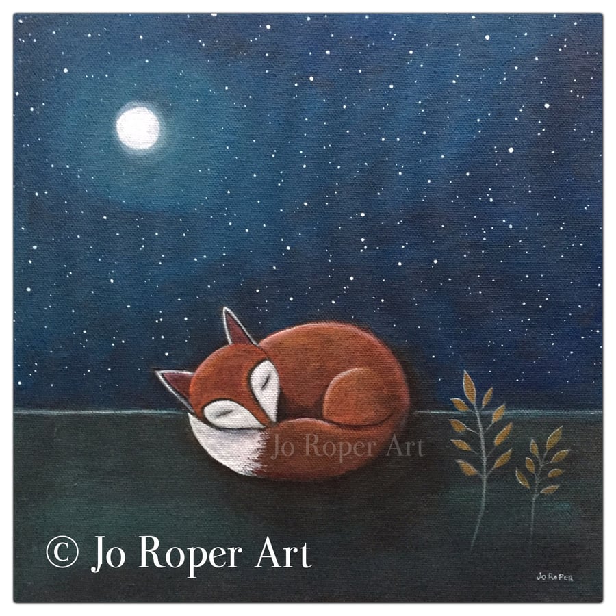 Sleeping Fox is a 9" x 9" giclee Print by Jo Roper Art  