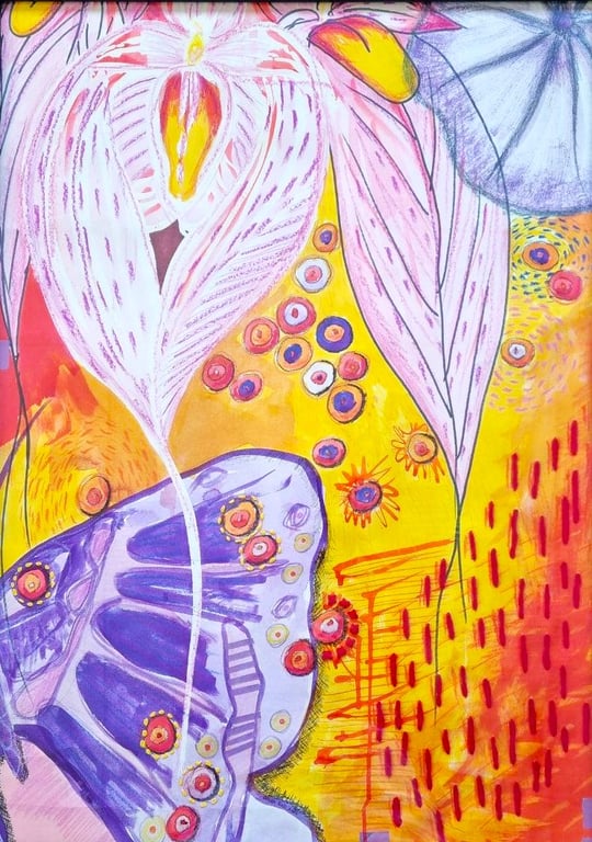 Botanical II – Abstract Mixed Media Painting on Paper (Framed, 55x75cm)