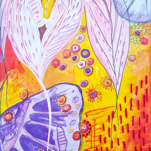 Botanical II – Abstract Mixed Media Painting on Paper (Framed, 55x75cm)
