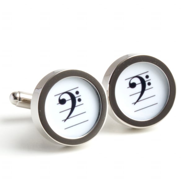 Musical Cufflinks with Bass Clef in Black and White