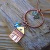 Aged copper 'heart beach hut' charm pendant 