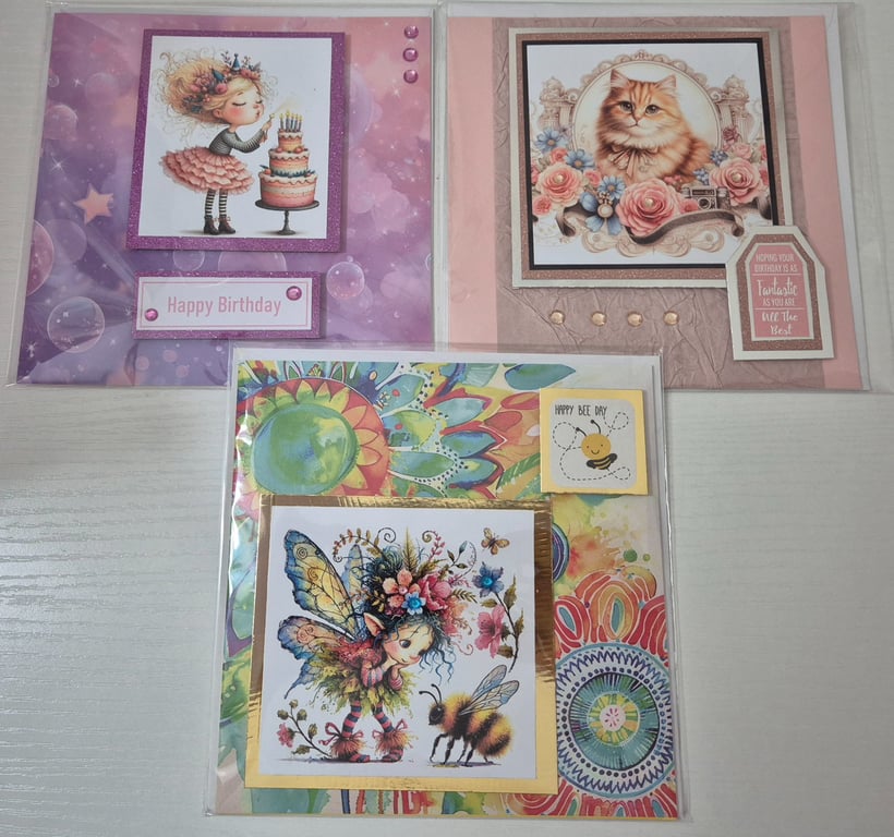 Set of 3 Handmade Greeting Card Bundle - mixed greetings