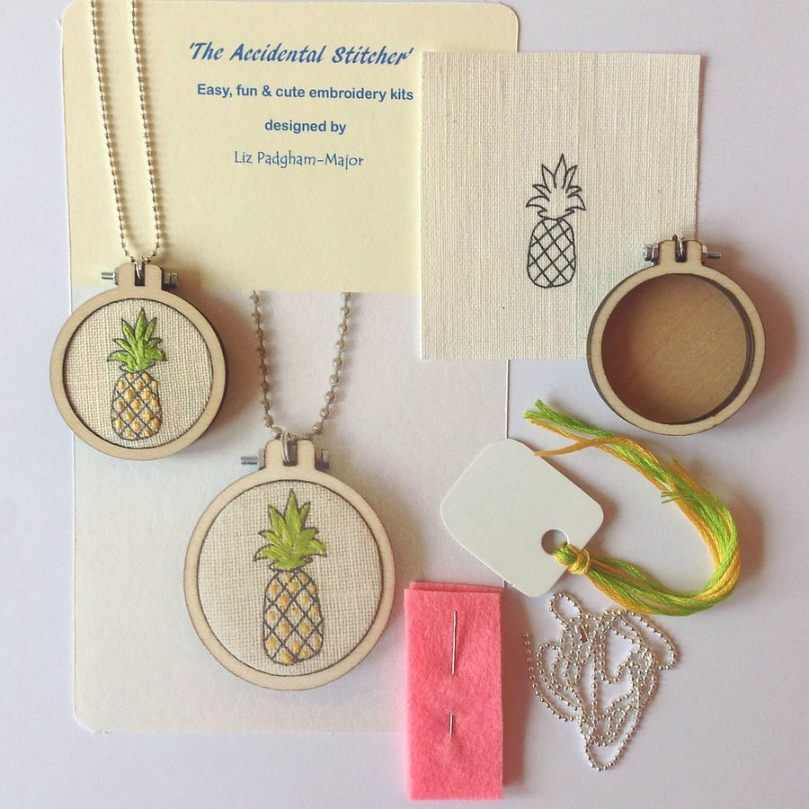 Hand Embroidery Pineapple Necklace Kit