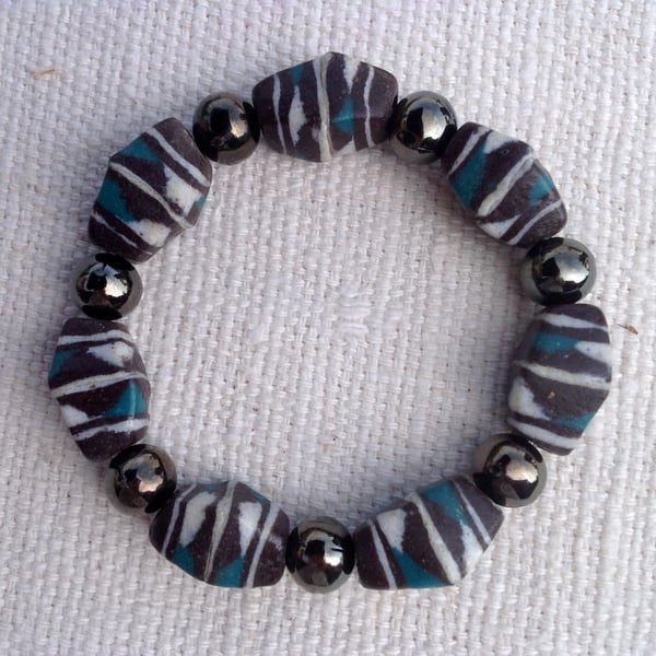 Man's 7" African handmade beads bracelet with chunky beads from Africa