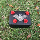 Mini Gothic Vampire Bat Trinket Box – Handmade Wooden Box with Red Roses