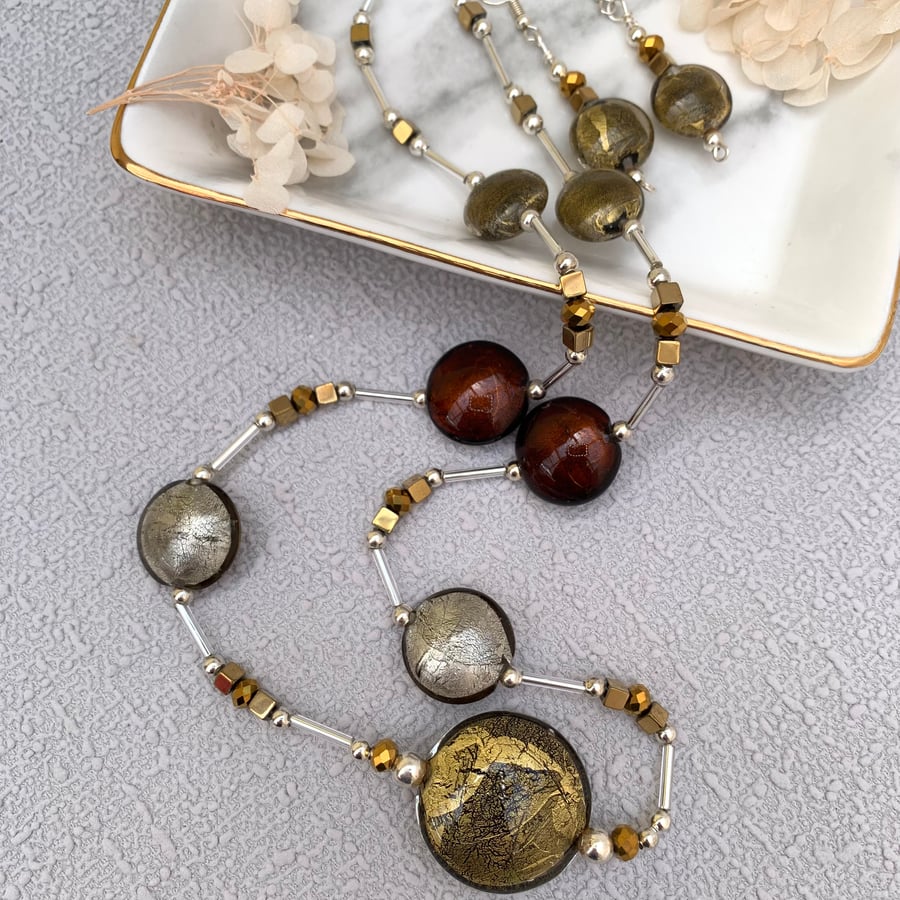 Foil Lampwork Glass Bead Necklace Set