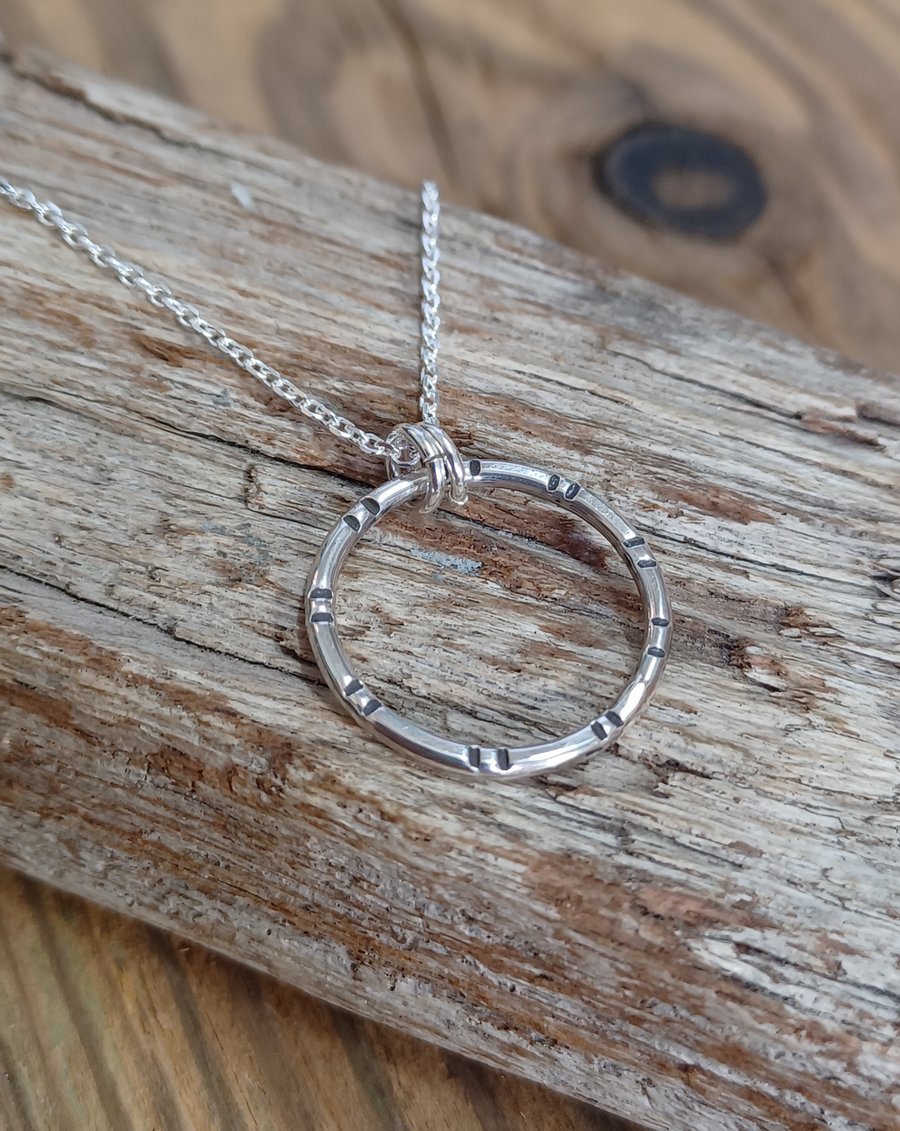  Silver hoop circle necklace , pendant (18 mm) 