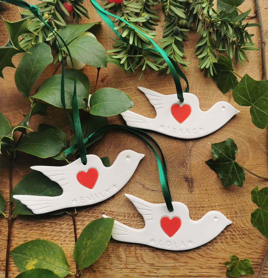 Personalised ceramic dove with heart decoration 