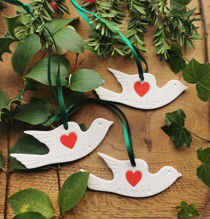Personalised ceramic dove with heart decoration 