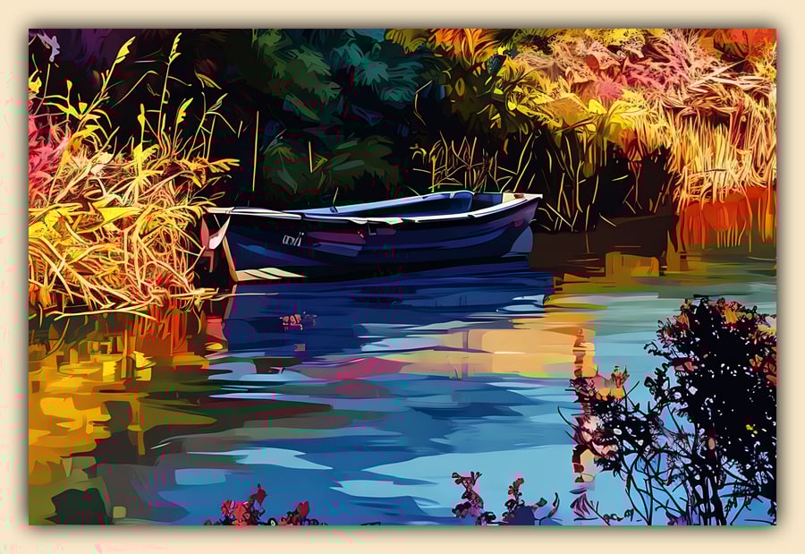 Small Boat Near Upwell Church Norfolk Greeting Card A5