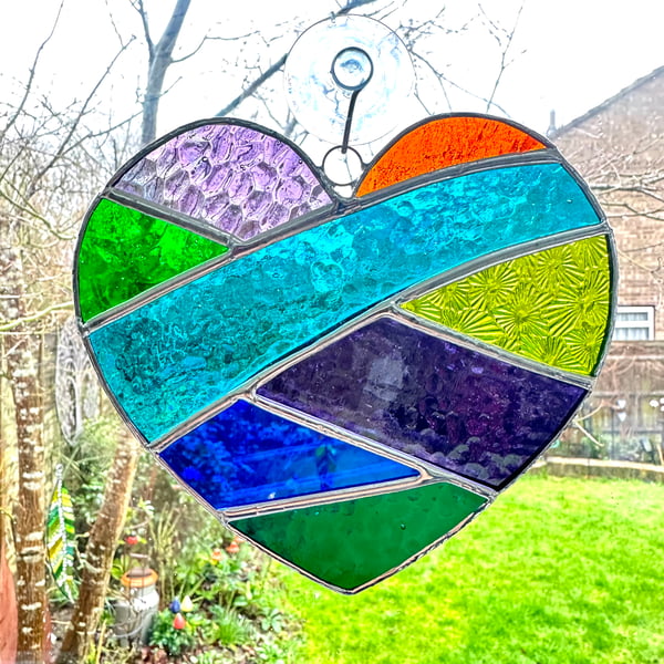Stained Glass Patchwork Heart Suncatcher - Multi 