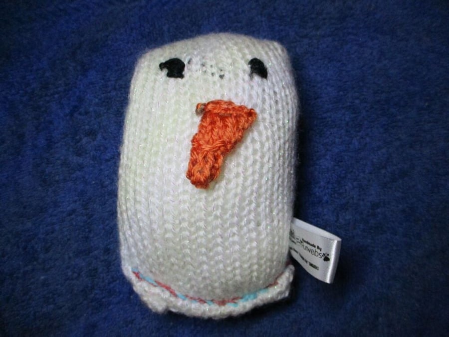 Glittery Burnt Orange Carrot Nosed Mini Snowman Snuggy - Knitted By KM