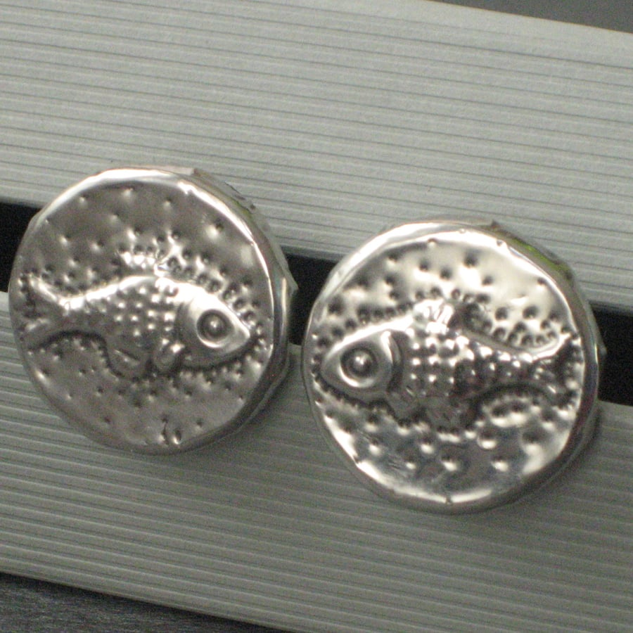 Handmade Silver Pewter Cufflinks,Fish Design