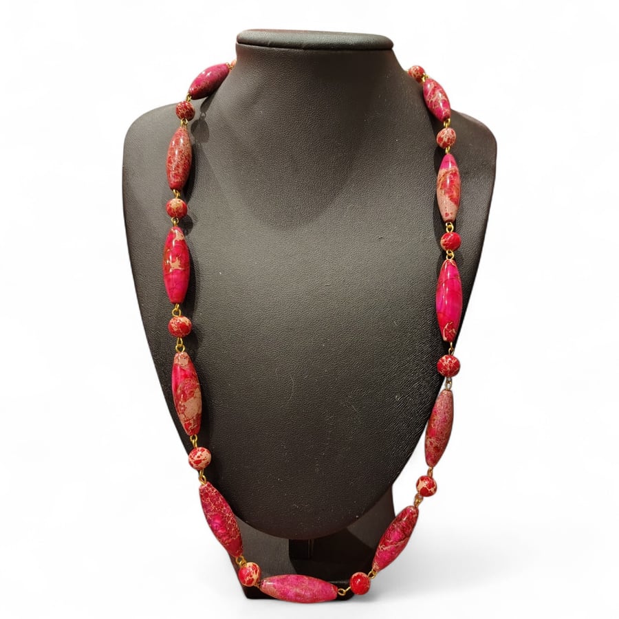 Gold-Plated Pink Impression Jasper Necklace