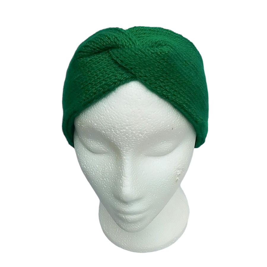 Hand knitted twisted headband turban style emerald green