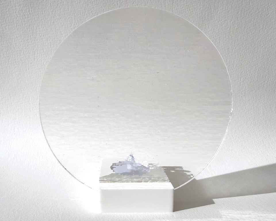 White tea light display stand kit with 15cm Bullseye glass circle - 4mm slot