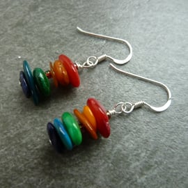 sterling silver earrings, rainbow shell