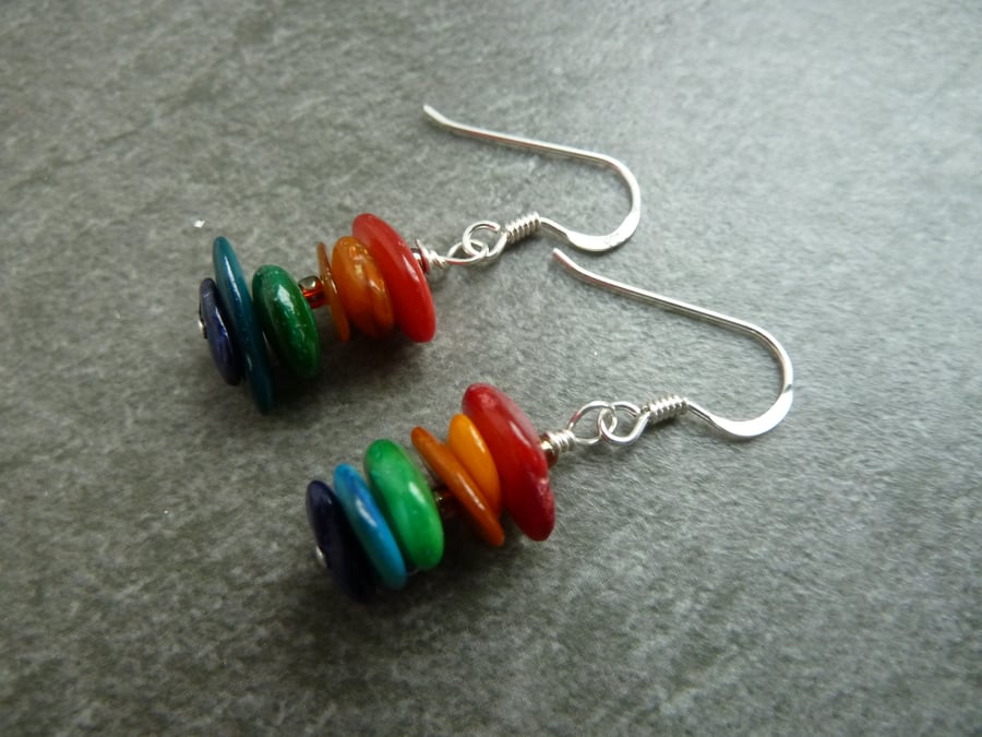 sterling silver earrings, rainbow shell